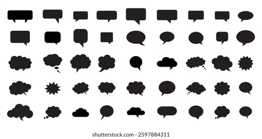 Dialogue Box Black Silhouette Vector set . isolated one white background