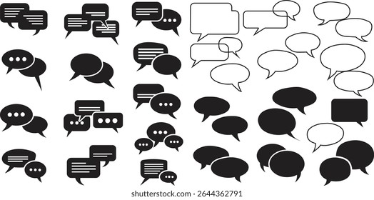 dialogue box silhouette vector set Set of Speech Bubble Icons in Black and White Chat, Message, and Communication Symbols.
