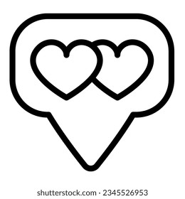 Dialogue box, speech bubble and two hearts line icon, dating concept, messege with hearts vector sign on white background, outline style icon mobile concept web design. Vector graphics.