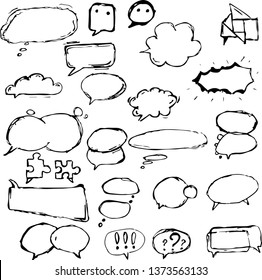 Dialogue boxes and balloons in different shapes. Black and white dialog bubbles. Sketch dialogue. Vector