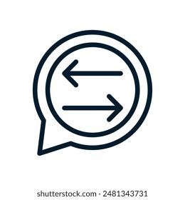 Dialogue bubble, arrows. Concept of information exchange, . Vector linear icon isolated on white background.