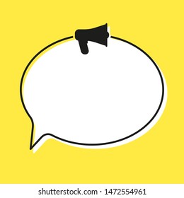 dialogue bubble megaphone on a yellow background, flat