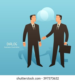 Dialogue business conceptual illustration with talking businessmen. Image for web sites, articles, magazines.