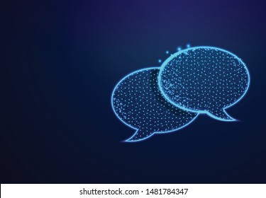 Dialogue, Chat clouds. Speech bubble icon from lines, triangles and particle style design. Low poly technology, devices, people communication concept on blue background.
