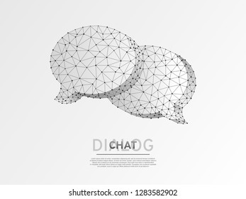 Dialogue Chat Clouds. Wireframe Digital 3d Illustration. Low Poly Technology, Devices, People Communication Concept On Blue Background. Abstract Vector Polygonal Origami Style Social Network Symbol