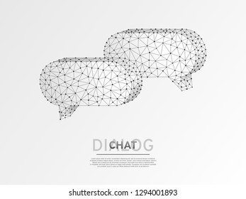 Dialogue Chat clouds. Wireframe digital 3d illustration. Low poly technology, devices, people communication concept on blue background. Abstract Vector polygonal origami style Social Network symbol