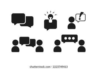 Icono de charla de diálogo. Diálogo charla de burbuja de texto, colección de símbolos de mensaje de idea. Conjunto de información de la conversación.