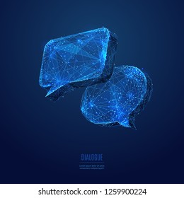 Dialogue Clouds. Low-poly Vector Wireframe Illustration In Starry Sky And Cosmos Style.  Technology And Devices Concept. Abstract Social Network Or Chat Theme In Blue. Lines And Points With Polygons