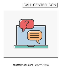 Dialogue color icon. Client support consultation. Communication by messages on laptop. Problem solving. Call center concept. Isolated vector illustration