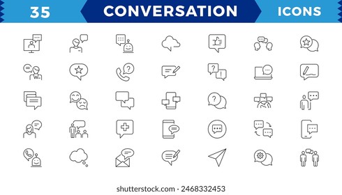 Dialogue, communication,Approved, Checkmark box and Social media message. Chat and quote line icons. Chat speech bubble, conversation or chatting related editable stroke outline icon.
