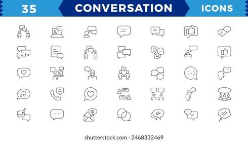 Dialogue, communication,Approved, Checkmark box and Social media message. Chat and quote line icons. Chat speech bubble, conversation or chatting related editable stroke outline icon.
