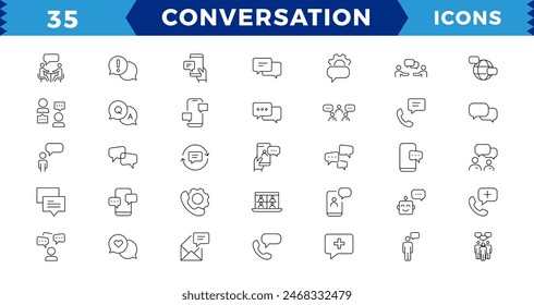 Dialogue, communication,Approved, Checkmark box and Social media message. Chat and quote line icons. Chat speech bubble, conversation or chatting related editable stroke outline icon.
