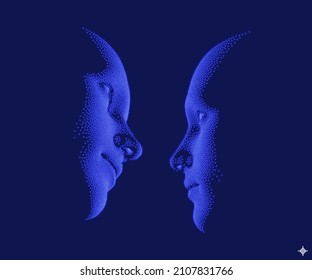 Dialogue, contact, conversational exchange between two individuals. People talk face to face. 3D vector Illustration for advertising, marketing or presentation. 