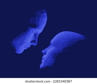 Dialogue, contact, conversational exchange between two individuals. People talk face to face. 3D vector Illustration for advertising, marketing or presentation. 