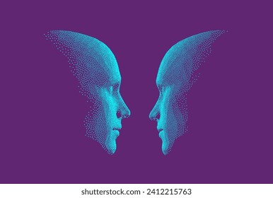 Dialogue, contact, conversational exchange between two individuals. People talk face to face. 3D vector Illustration for advertising, marketing or presentation. 