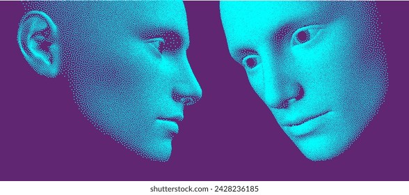 Dialogue, contact, conversational exchange between two individuals. People talk face to face. 3D vector Illustration for advertising, marketing or presentation. 