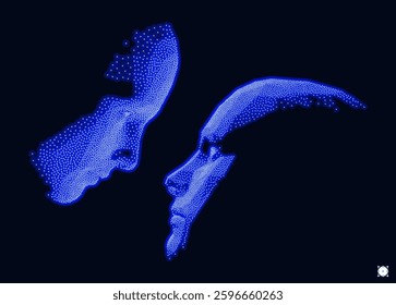 Dialogue, contact, conversational exchange between two individuals. People talk face to face. 3D vector Illustration for advertising, marketing or presentation. 