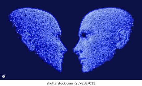 Dialogue, contact, conversational exchange between two individuals. People talk face to face. 3D vector Illustration for advertising, marketing or presentation. 
