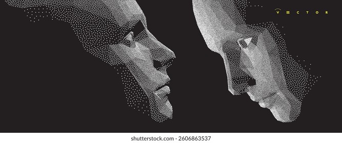 Dialogue, contact, conversational exchange between two individuals. People talk face to face. 3D vector Illustration for advertising, marketing or presentation.