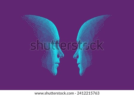 Dialogue, contact, conversational exchange between two individuals. People talk face to face. 3D vector Illustration for advertising, marketing or presentation. 