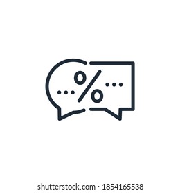 Diálogo de voz diferente conectado por un signo de porcentaje. El porcentaje de comprensión mutua de los interlocutores.  Burbujas y conversación de discusión con símbolos de chat.