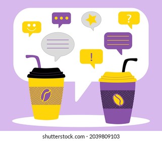 Dialogue, discussion, conversation, chat over a cup of coffee. Exchange of news over a glass of friendly coffee. Vector illustration concept.