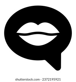 Dialogue with female lips solid icon, valentine day concept, woman mouth with speech bubble sign on white background, lip in thoughts icon in glyph style for web design. Vector graphics
