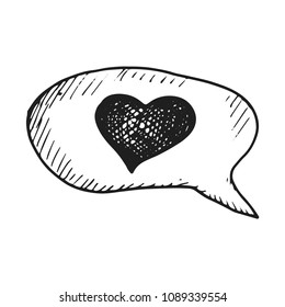 dialogue with heart icon vector sketch. hand drawing.