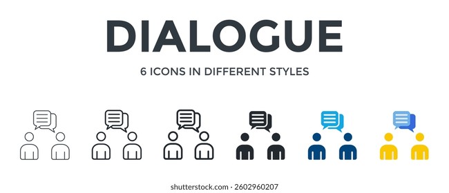 Dialogue Icon In Different Style Vector Illustration. Designed In Thin Line, Regular Line, Bold Line, Glyph, Color Fill, And Flat Style Can Be Used For Web