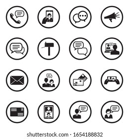 Dialogue Icons. Black Flat Design In Circle. Vector Illustration.