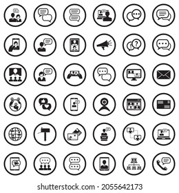 Iconos de diálogo. Diseño Plano Negro En Círculo. Ilustración vectorial.
