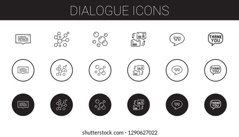 dialogue icons set. Collection of dialogue with speech bubble, bubbles, quotes. Editable and scalable dialogue icons.