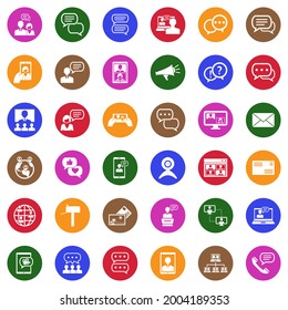 Dialogue Icons. White Flat Collection In Circle. Vector Illustration.