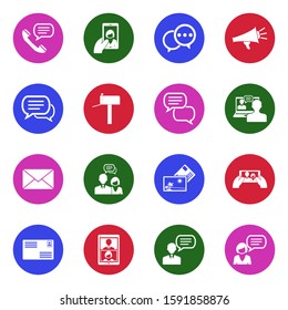 Dialogue Icons. White Flat Design In Circle. Vector Illustration.