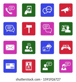 Dialogue Icons. White Flat Design In Square. Vector Illustration.