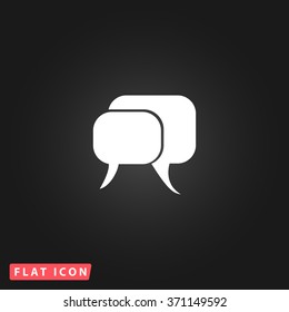 Dialogue quote. White flat simple vector icon on black background. 