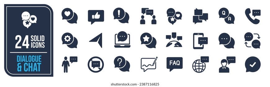 Dialogue solid icons collection. Containing communication, conversation, chatting, speech etc icons. For website marketing design, logo, app, template, ui, etc. Vector illustration.