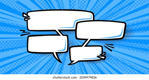 Burbujas de diálogo para mensajes con fondo de superhéroe de medio tono. Papel mural de Popart con burbujas de habla. Ilustración vectorial de historietas