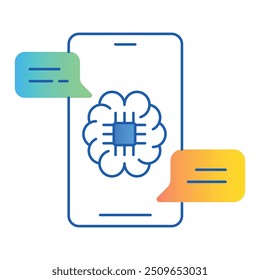 Diseño de iconos de sistema de diálogo. Representa IA conversacional, procesamiento del lenguaje natural, gestión de diálogos, sistema interactivo. Icono de Vector con trazos y Colores editables.