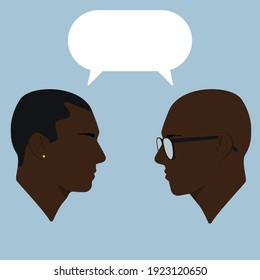 Dialogue of two black guys. Men. Two guys are talking. Conversation. Guy in sunglasses.