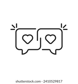 dialogue two lover like thin line bubble icon. simple trend modern graphic chatroom logotype design element isolated on white background. concept of social media conversation badge for online dating
