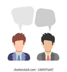 Dialogue. Two men are talking. Discussion between men in business suits. People icon in flat style. Vector illustration