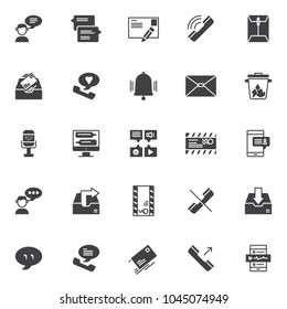 Dialogue vector icons set, modern solid symbol collection, filled style pictogram pack. Signs logo illustration. Set includes icons as user talk, speech bubbles, postcard letter and pen, ringing phone