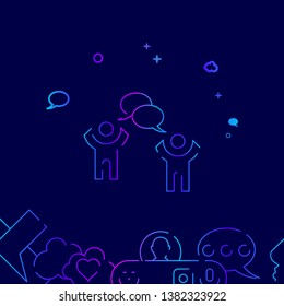 Dialogue Vector Line Illustration. Dialogue, Chat Gradient Icon, Symbol or Pictogram, Sign. Dark Blue Background. Related Bottom Border.