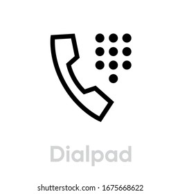 Dialpad call phone. Editable line vector. Stylized vintage telephone handset and round keyboard buttons. Single pictogram.