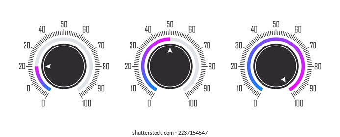 Wählwahl in Prozent. Einstellrad. Regler oder Rundwahlregler steuern. Vektorgrafik