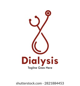 Dialysis logo template featuring a stethoscope forming a drop loop symbol, suitable for kidney dialysis centers, medical clinics, nephrology, and healthcare services.