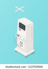 Dialysis machine concept. Modern technologies and medical devices. Expensive dodern equipment and innovations. Health check and diagnosis and treatment. Cartoon isometric vector illustration