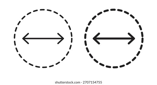 Icono de diámetro en un diseño de Vector de trazo negro y versión sólida plana sobre fondo blanco
