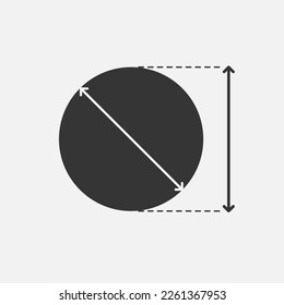 Diameter icon. Circle arrows inside and outside. Vector illustration